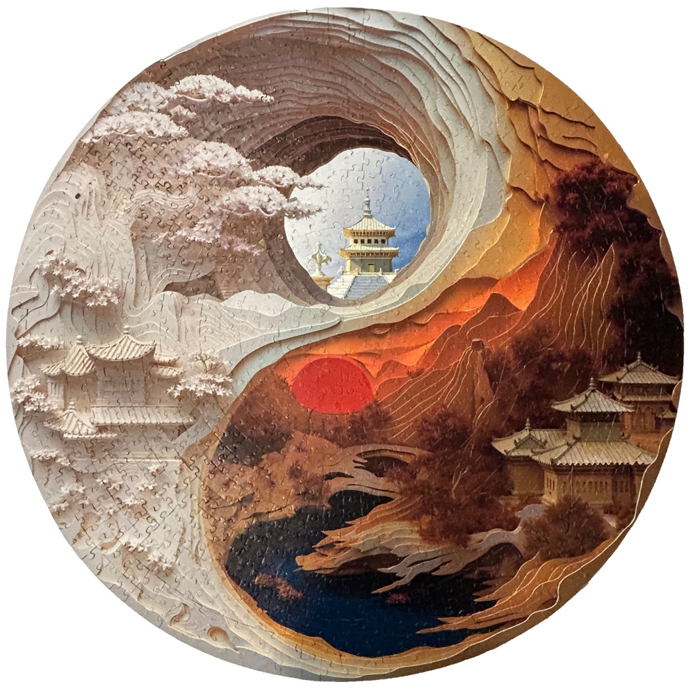 Puzzle Yin Yang Round Circular 1000 Piece Jigsaw Asian Japan Landscape 3D-style